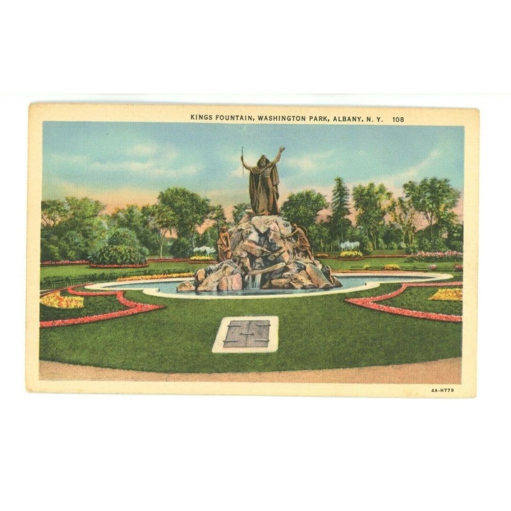 Vintage Postcard‎ Albany New York Washington Park Kings Fountain Unposted